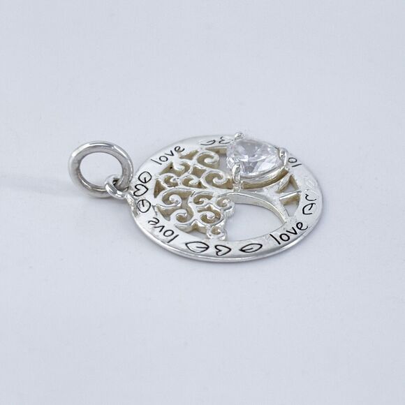 Vintage Sterling Silver 925 "Tree of Life" with Heart Cubic Zirconia Pendant - Picture 3 of 6